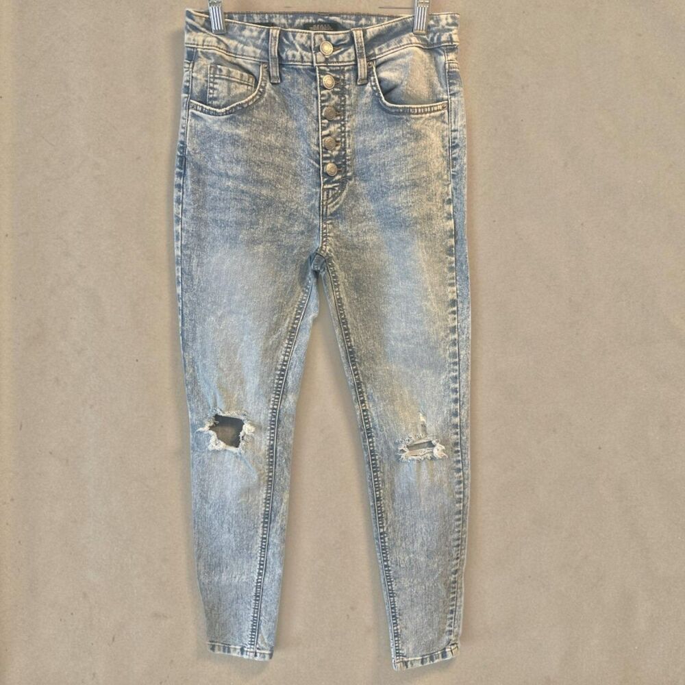 Stretchy Women's Super-High Rise Distressed Skinny Jeans, Tapered